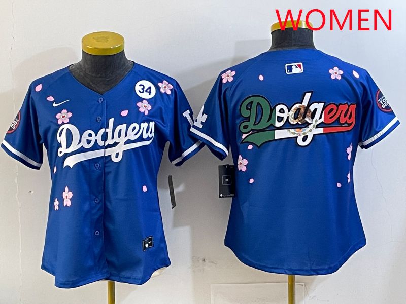 Women Los Angeles Dodgers Blank Blue Sakura Edition 2025 Nike MLB Jersey style 10->women mlb jersey->Women Jersey